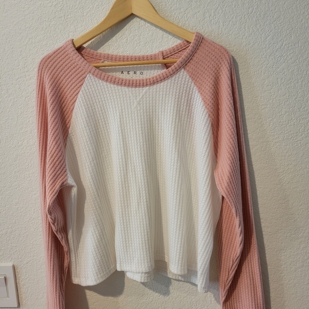 Aero Waffle Knit Pullover Raglan Sweater XL